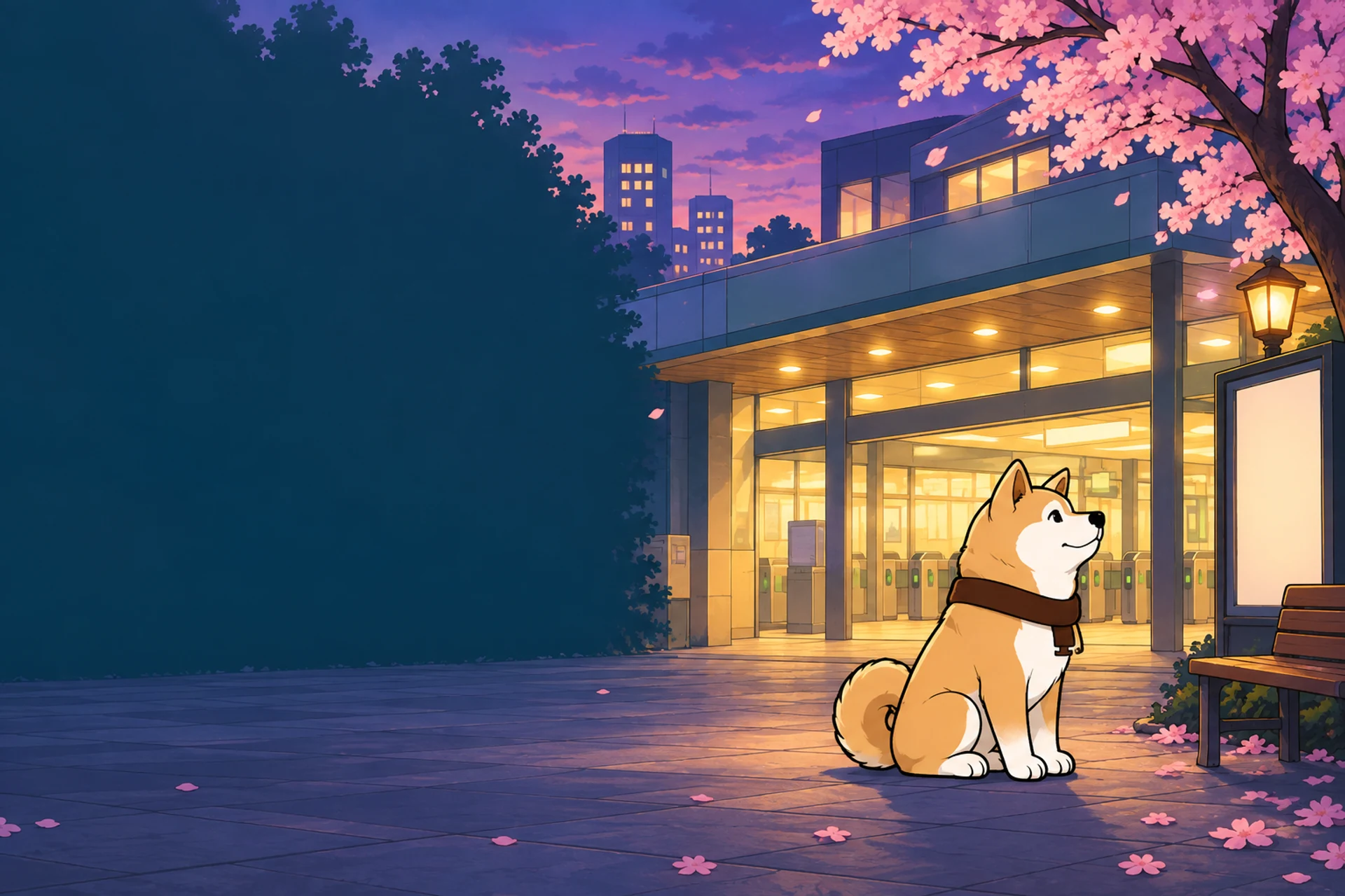 Hachiko waiting at the station in spring